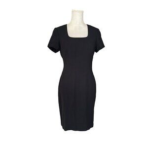 Liz Claiborne Little Black  Dress Office Wear Vintage  Short Sleeve Square Neck